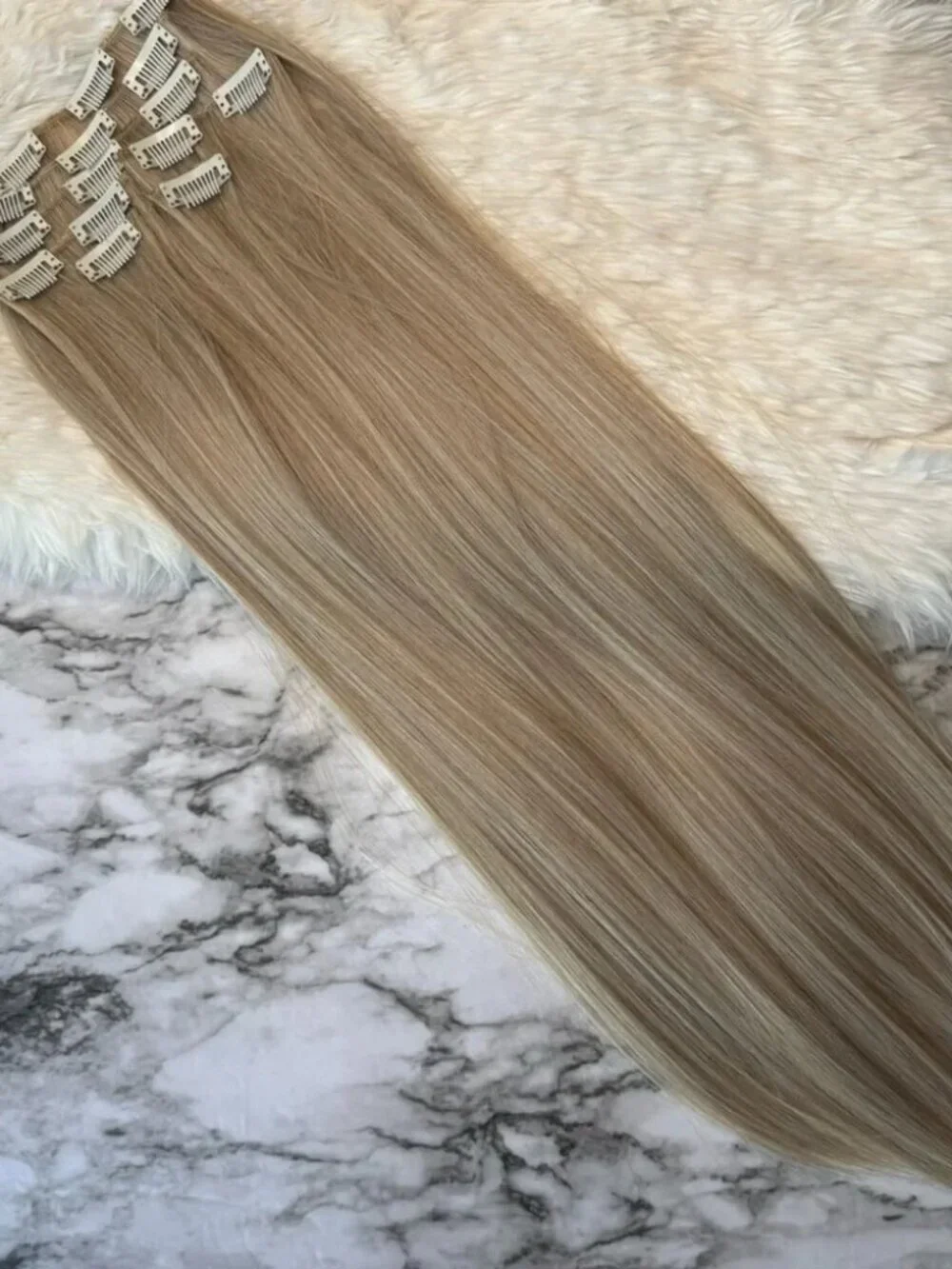 24 in Natural Ash Blonde with Highlight Straight long Hair Extensions